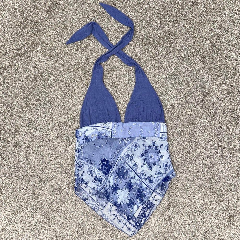 Silence + Noise Urban Outfitters Blue Halter Sheer Festival Scarf Bandana Top